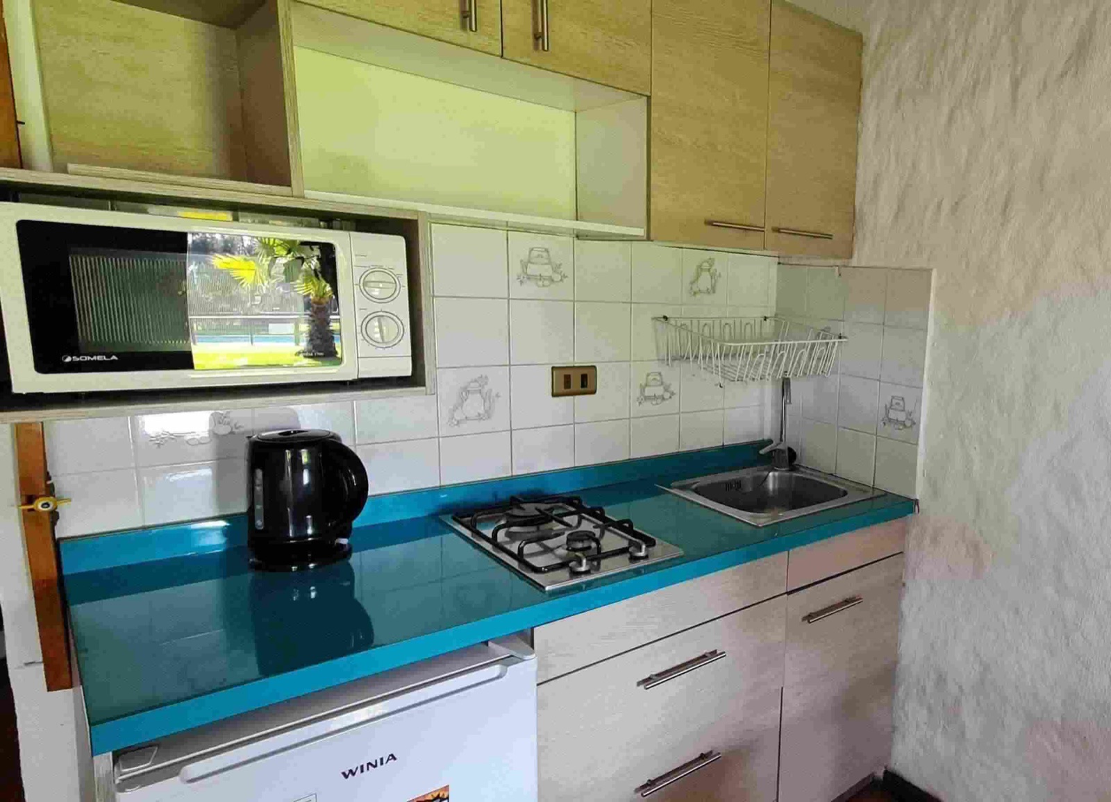 Kitchenette con cocina, microondas y hervidor